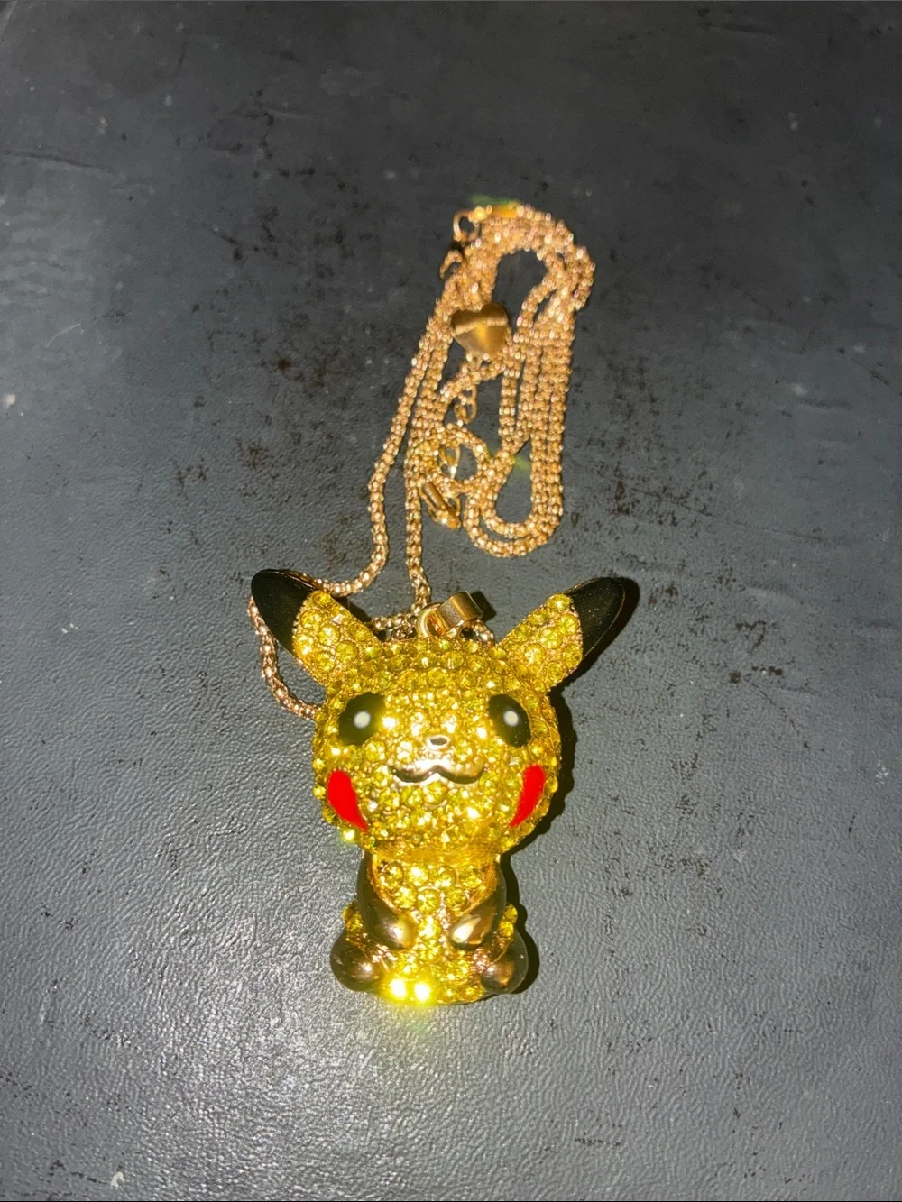 Gold-Tone Yellow Crystal Pikachu-Inspired Pendant Necklace for Kids